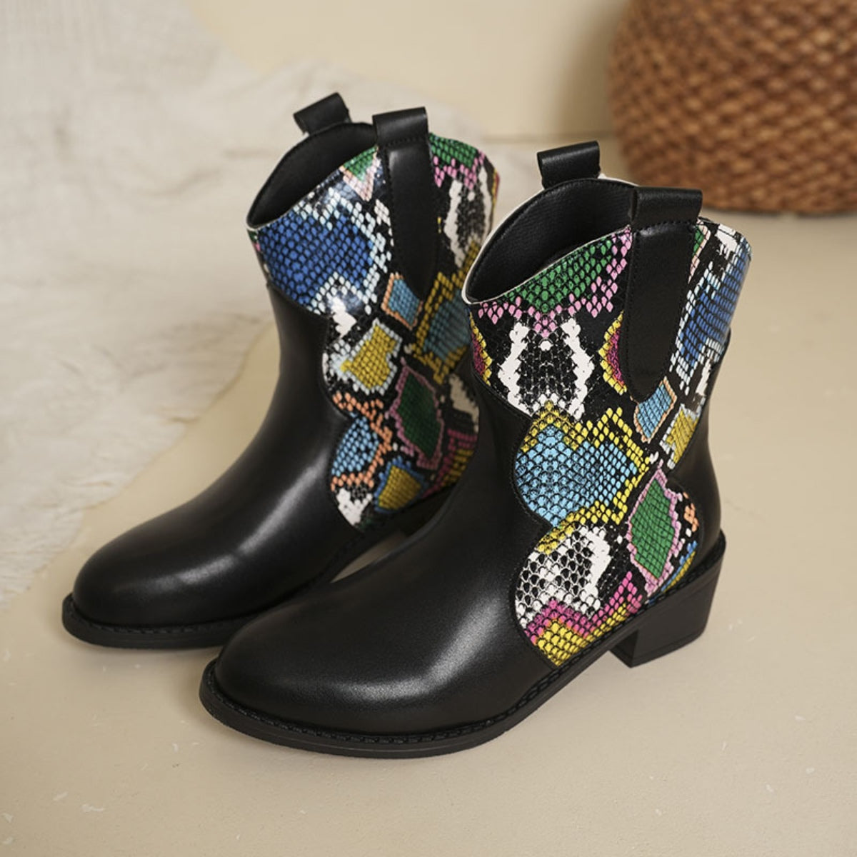 PU Leather Color Block Boots - Shimmervee