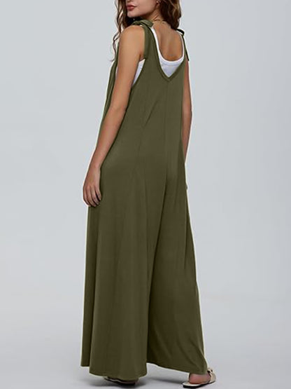 V-Neck Tie Shoulder Jumpsuit - Shimmervee