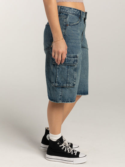 Mid-Rise Waist Denim Shorts with Pockets