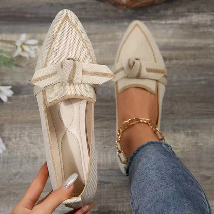 Bow Contrast Trim Point Toe Loafers - Shimmervee