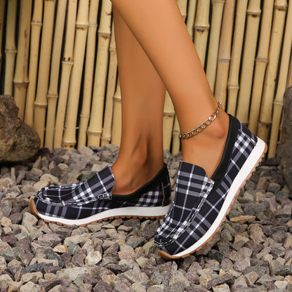 Plaid Round Toe Slip-Ons - Shimmervee