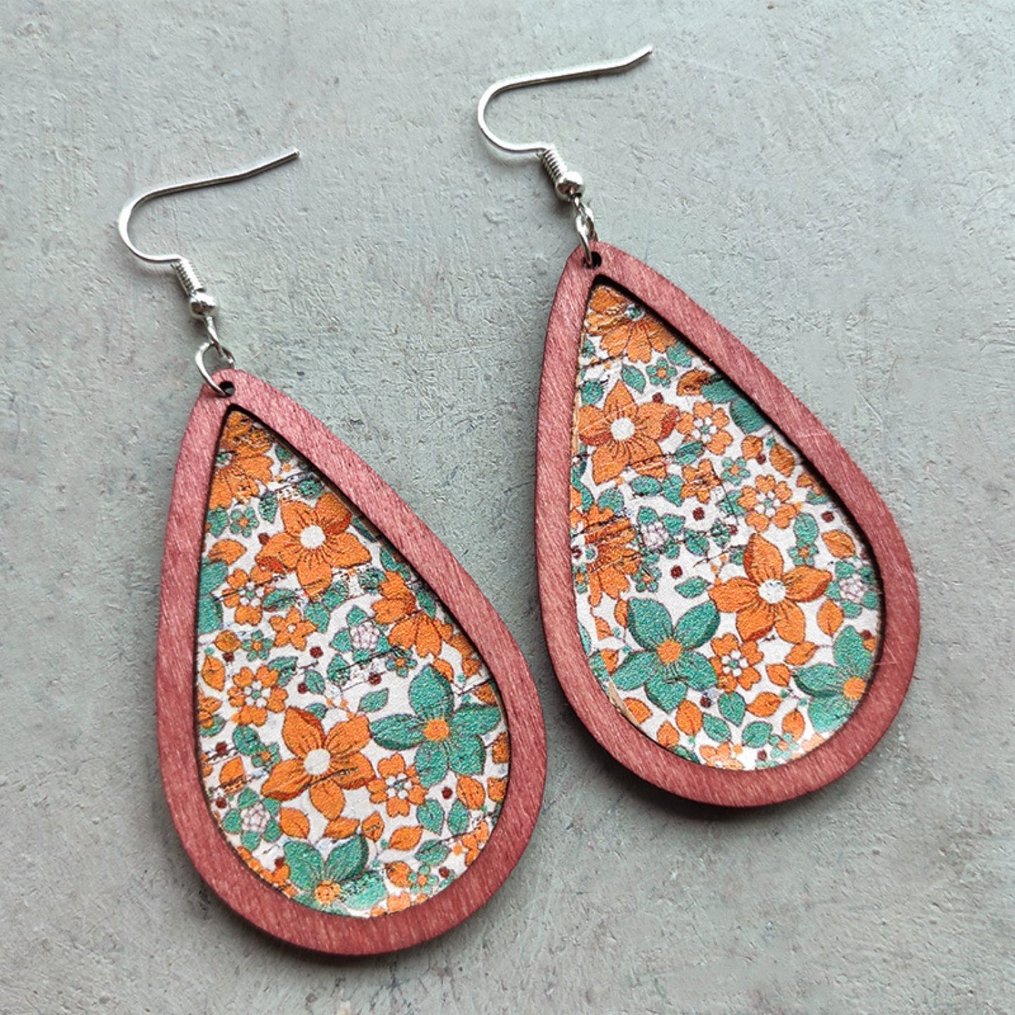 Floral Wood Teardrop Earrings - Shimmervee