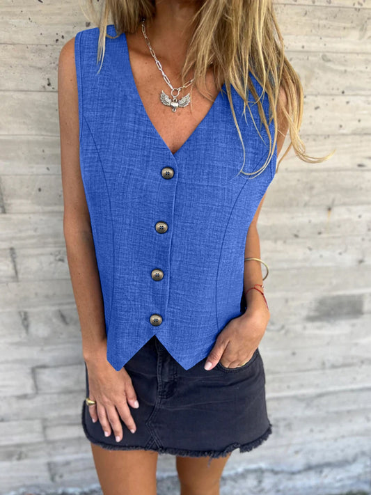 V-Neck Button Up Vest Coat