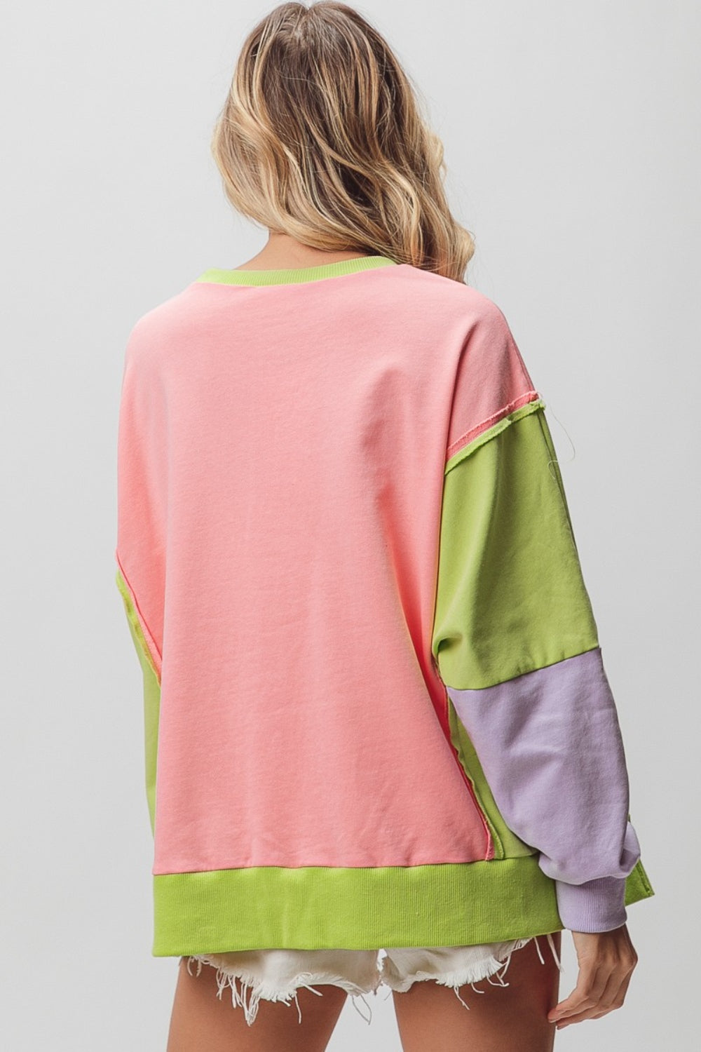 BiBi Washed Color Block Sweatshirt - Shimmervee