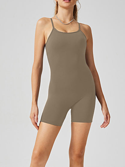 Scoop Neck Spaghetti Strap Active Romper - Shimmervee