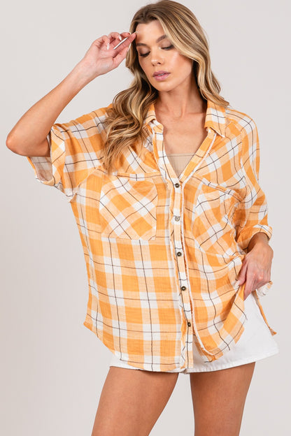 SAGE + FIG Plaid Button Up Side Slit Shirt - Shimmervee