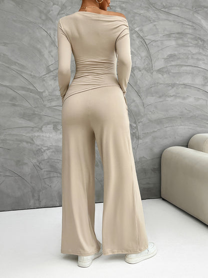 Devine Long Sleeve Top and Wide Leg Pants Set