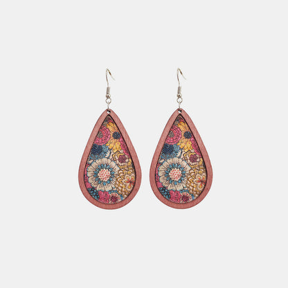 Floral Wood Teardrop Earrings - Shimmervee