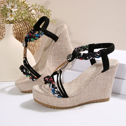 Braided Strap Wedge Sandals - Shimmervee