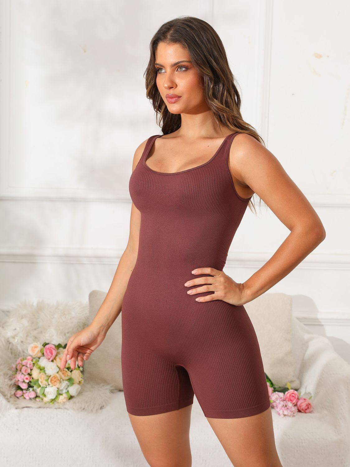 Scoop Neck Wide Strap Active Romper - Shimmervee