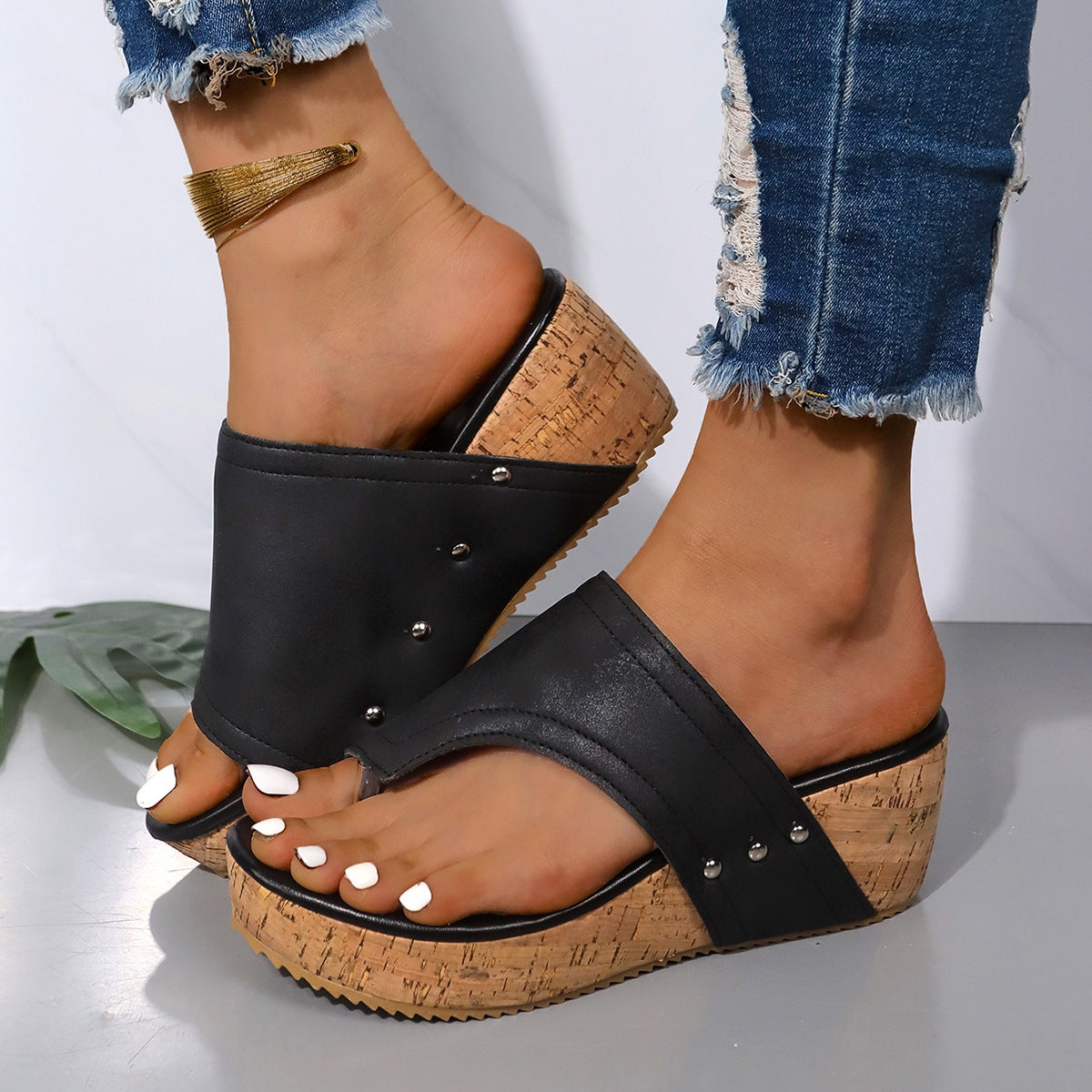 PU Leather Wedge Sandals - Shimmervee