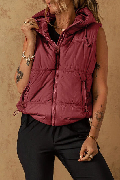 Drawstring Zip Up Vest Coat - Shimmervee