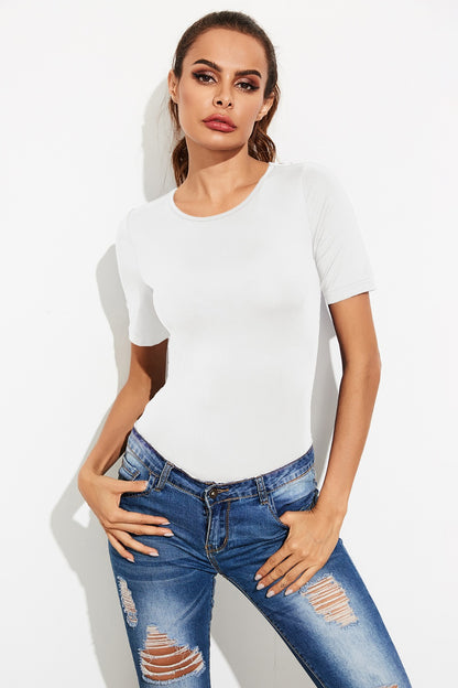 Round Neck Short Sleeve Bodysuit - Shimmervee