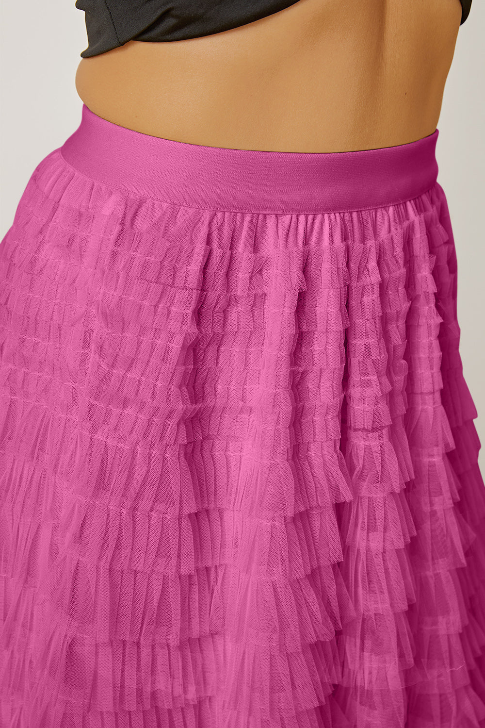 Ruched High Waist Tiered Skirt - Shimmervee