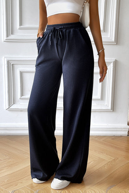 Devine Drawstring Wide Leg Pants with Pocketed