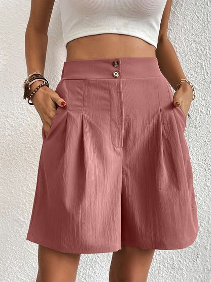 Pocketed Half Elastic Waist Shorts