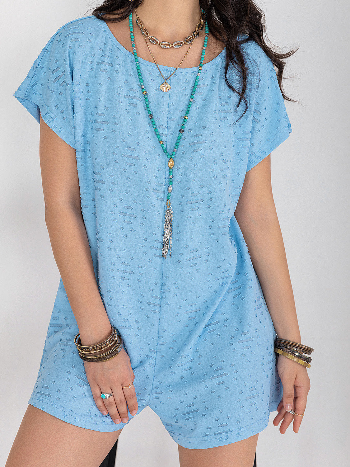 Round Neck Short Sleeve Romper - Shimmervee