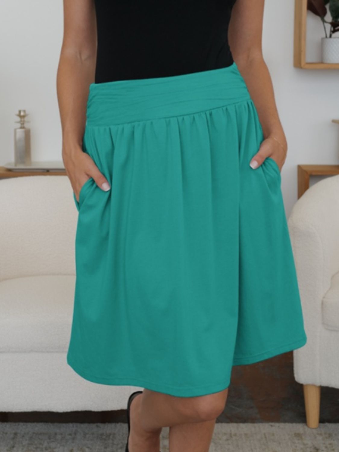 FAM-FAM Elastic Waist Skirt with Pockets - Shimmervee