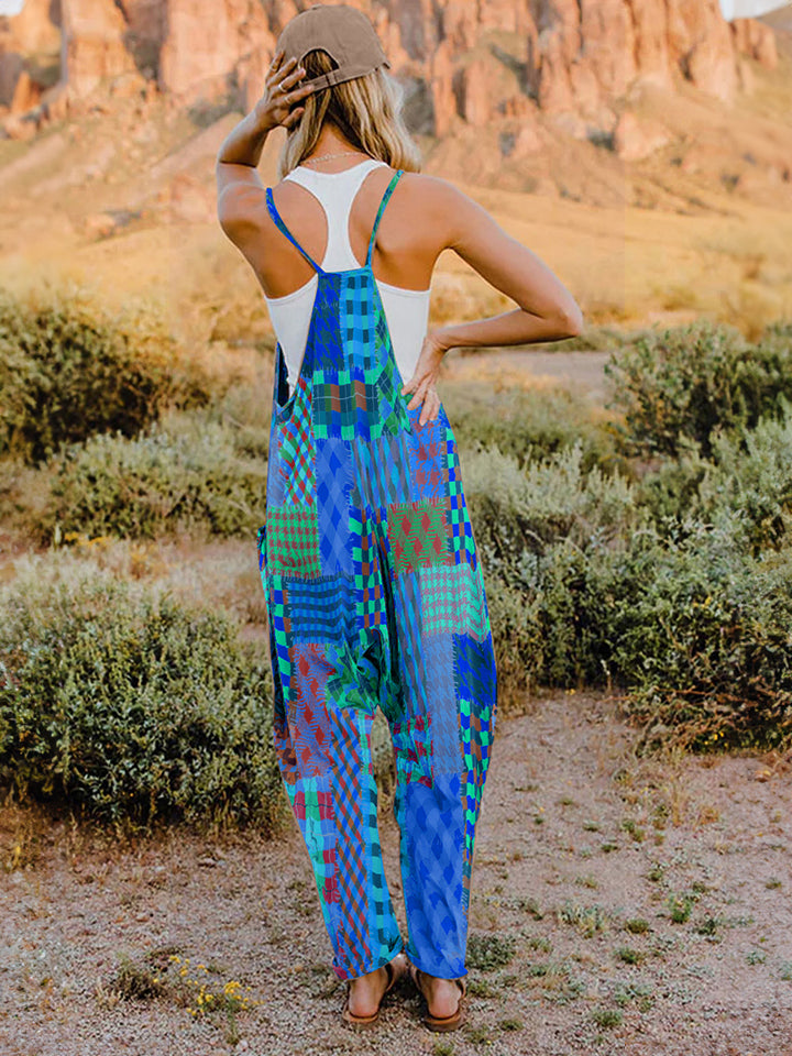 Full Size Printed V-Neck Sleeveless Jumpsuit - Shimmervee