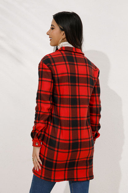 Shiny Plaid Collared Longline Coat - Shimmervee