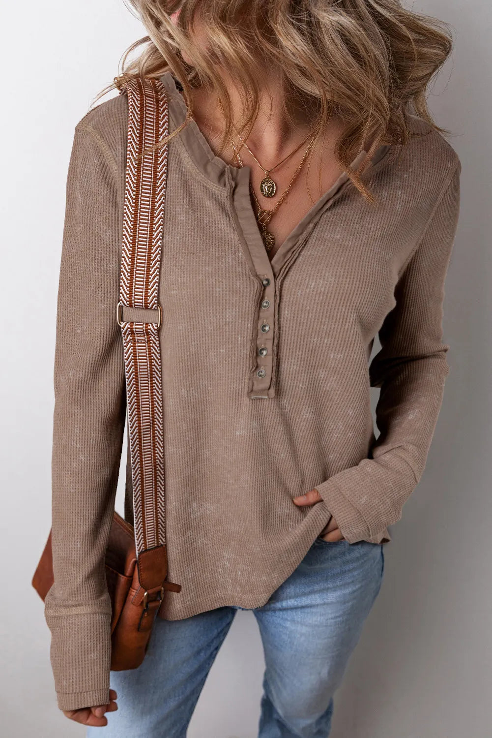 Notched Long Sleeve Top - Shimmervee