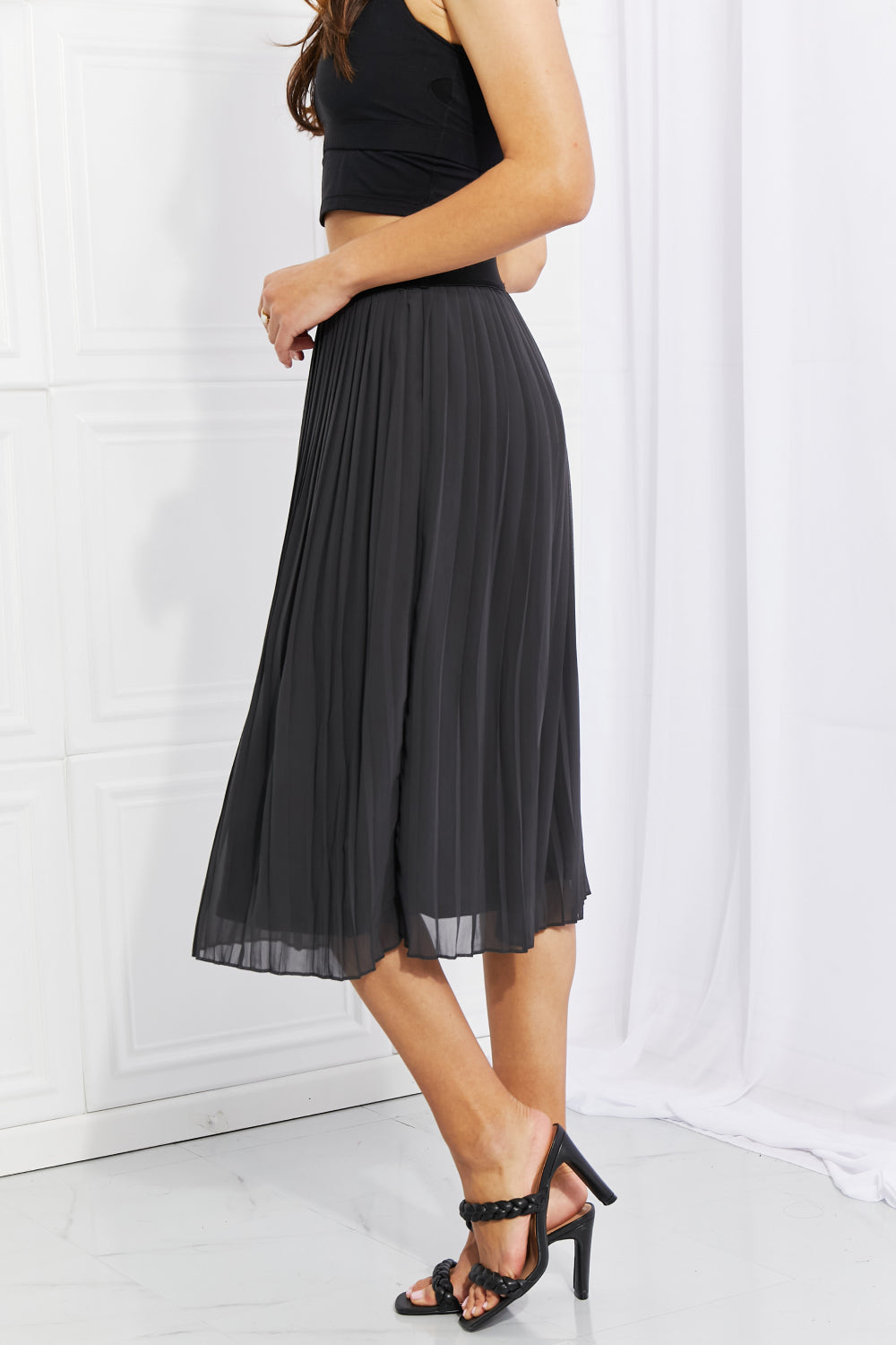 Zenana Full Size Romantic At Heart Pleated Chiffon Midi Skirt - Shimmervee