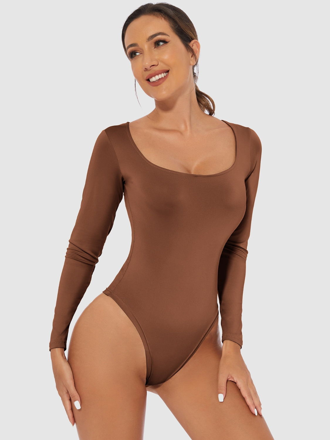 Full Size Scoop Neck Long Sleeve Bodysuit - Shimmervee