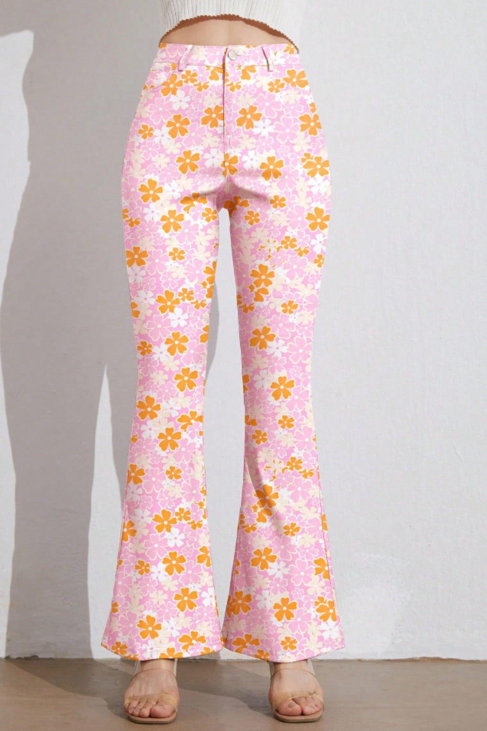 Printed High Waist Flare Pants with Pockets