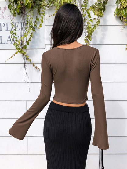 Long Sleeve Cutout Zip Up Crop Top