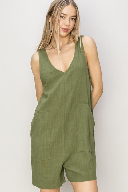 HYFVE V-Neck Sleeveless Romper with Pockets - Shimmervee