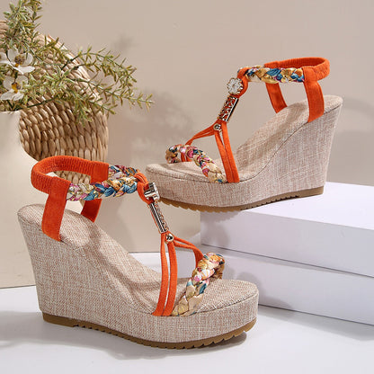 Braided Strap Wedge Sandals - Shimmervee