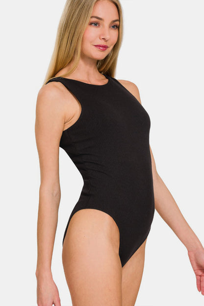 Zenana Ribbed Double Layered Bodysuit - Shimmervee