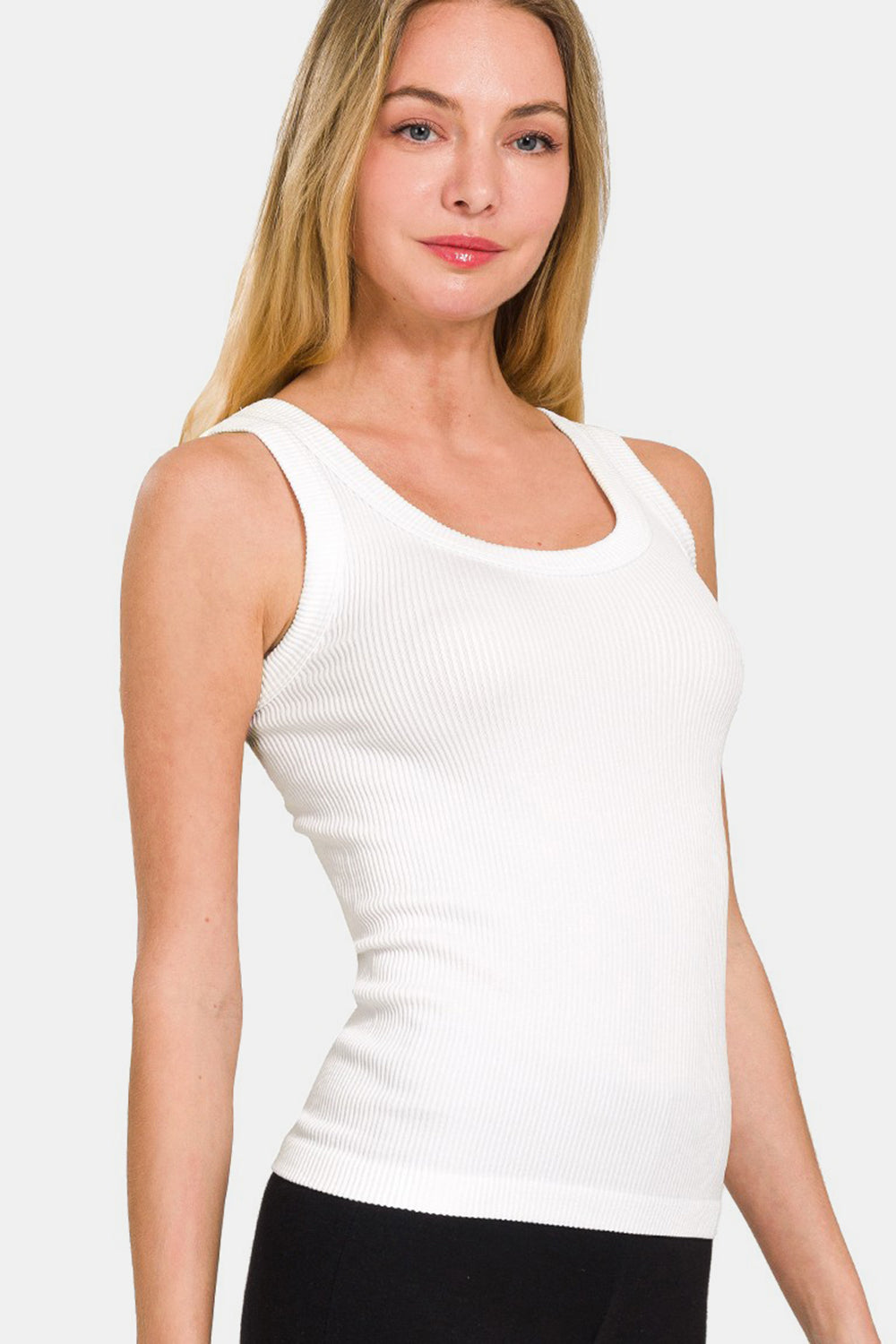 Zenana 2 Way Neckline Washed Ribbed Tank - Shimmervee