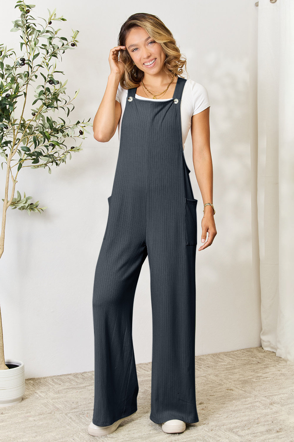 Double Take Full Size Wide Strap Overall with Pockets - Shimmervee