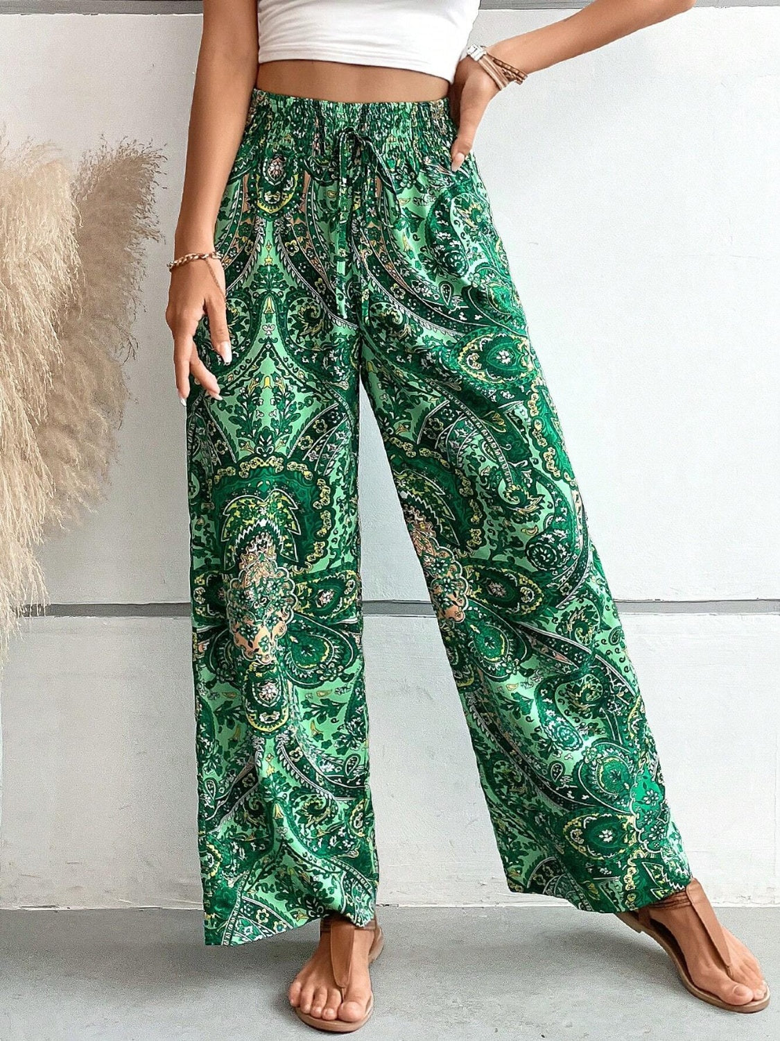 Printed Wide Leg Pants - Shimmervee