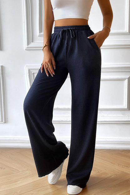 Devine Drawstring Wide Leg Pants with Pocketed