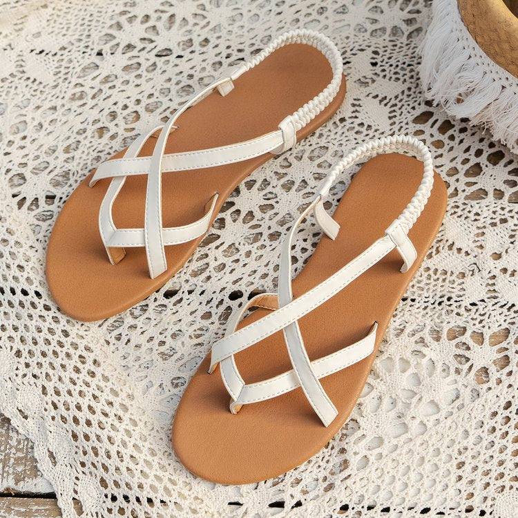 PU Leather Crisscross Flat Sandals - Shimmervee